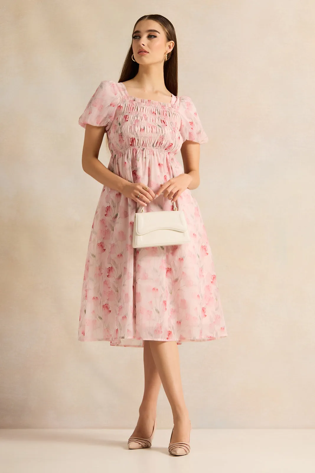 Women Pink Floral Print Dress