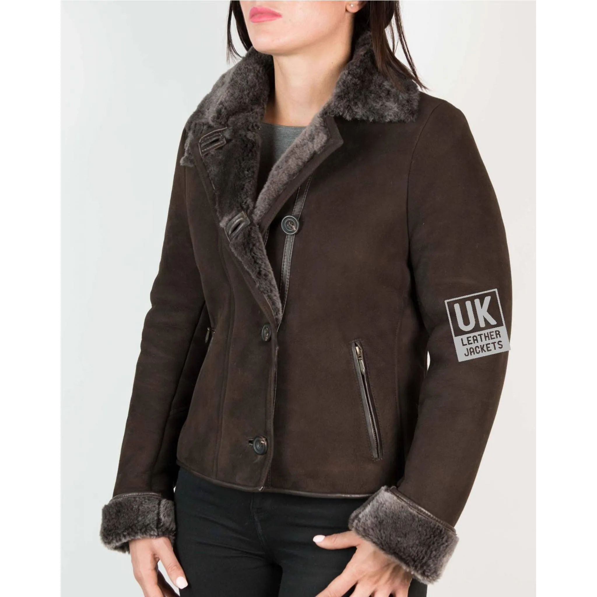 Womens Brown Shearling Sheepskin Jacket - Aspen - Superior Quality| Free UK Delivery