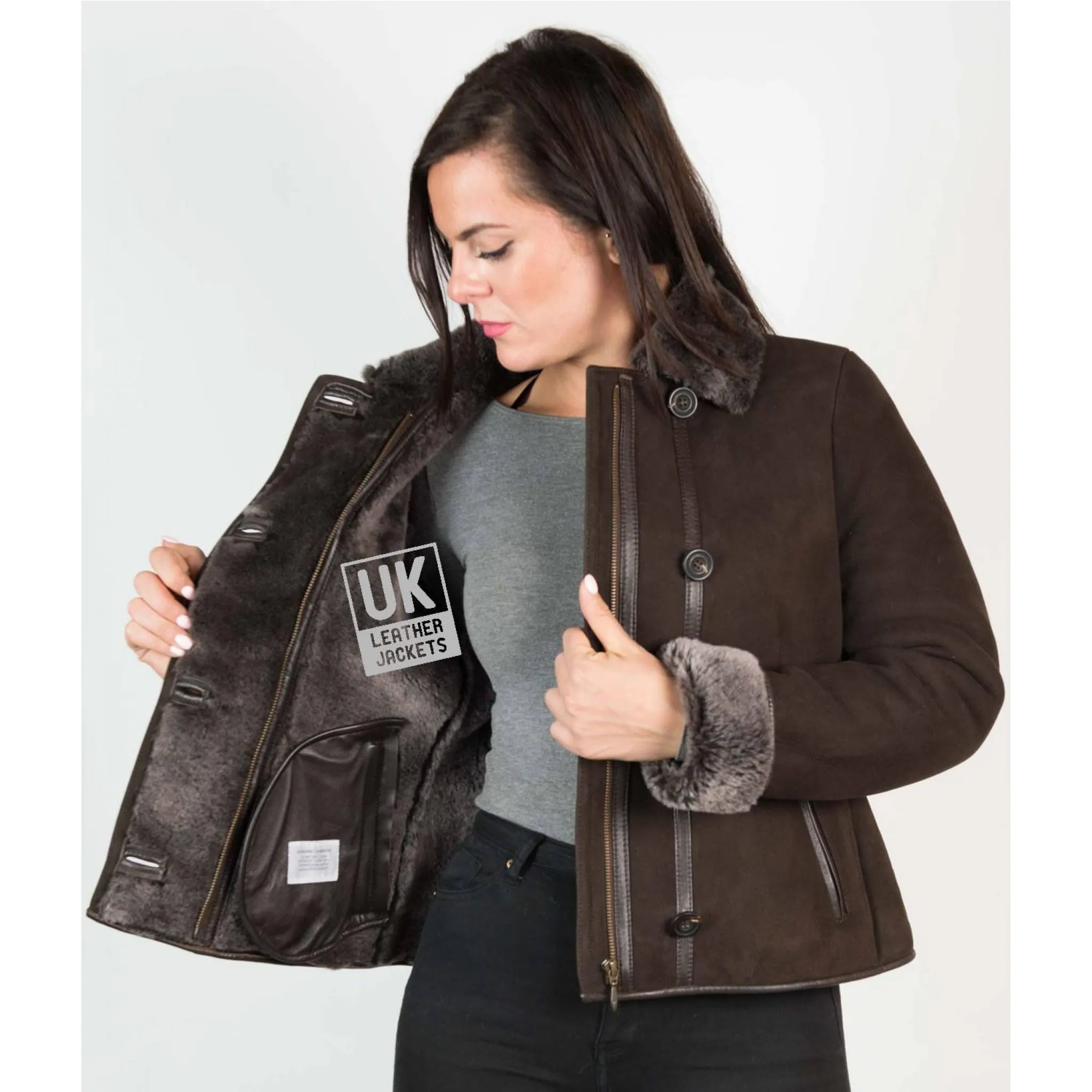 Womens Brown Shearling Sheepskin Jacket - Aspen - Superior Quality| Free UK Delivery