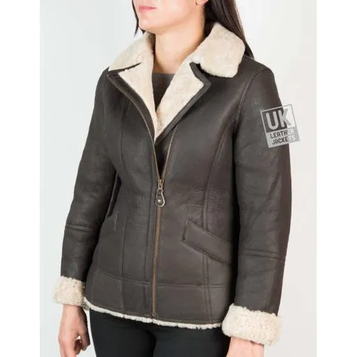 Womens Shearling Sheepskin Jacket - Anara - Cream Wool | Free UK Delivery