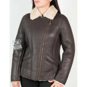 Womens Shearling Sheepskin Jacket - Anara - Mocha Cream | Free UK Delivery