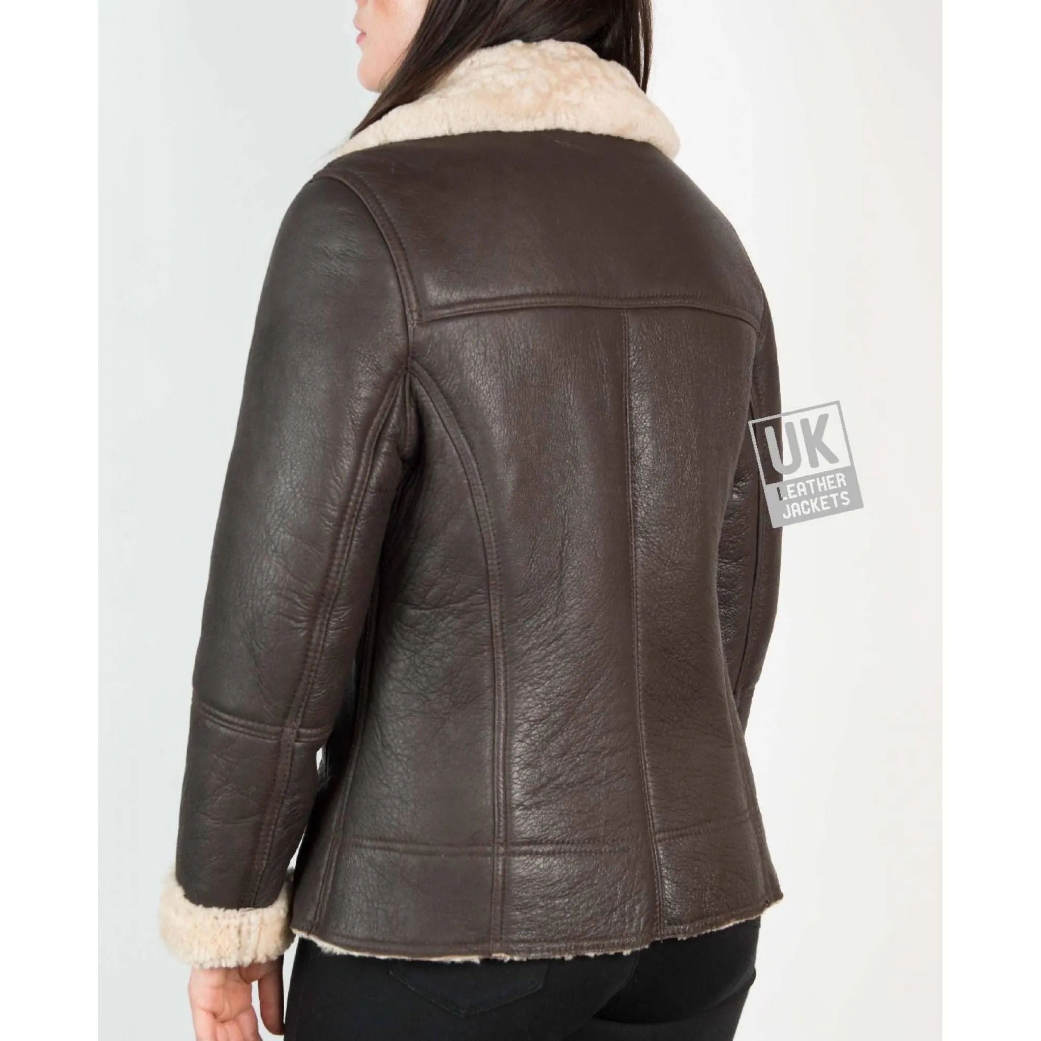 Womens Shearling Sheepskin Jacket - Anara - Mocha Cream | Free UK Delivery