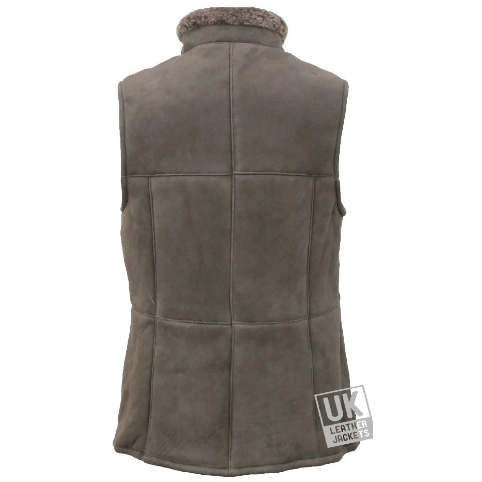 Womens Shearling Sheepskin Zip Gilet - Grey Suede