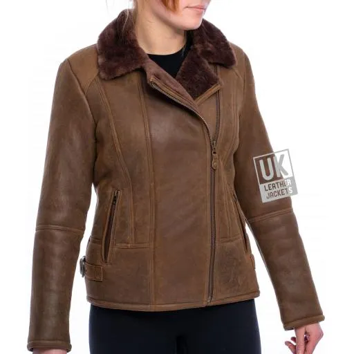 Womens Sheepskin Flying Jacket - Sierra - Dark Chestnut | Free UK Delivery