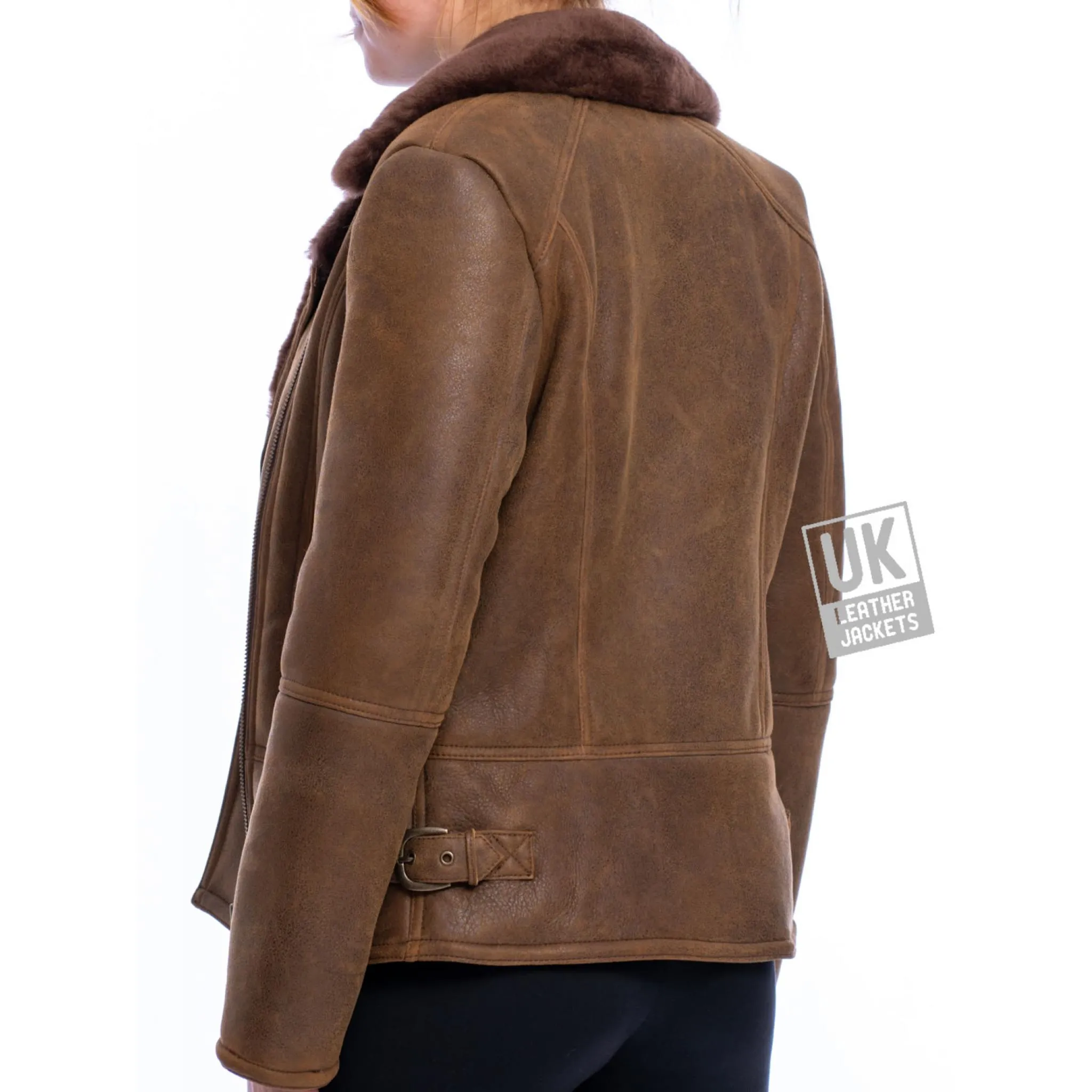 Womens Sheepskin Flying Jacket - Sierra - Dark Chestnut | Free UK Delivery