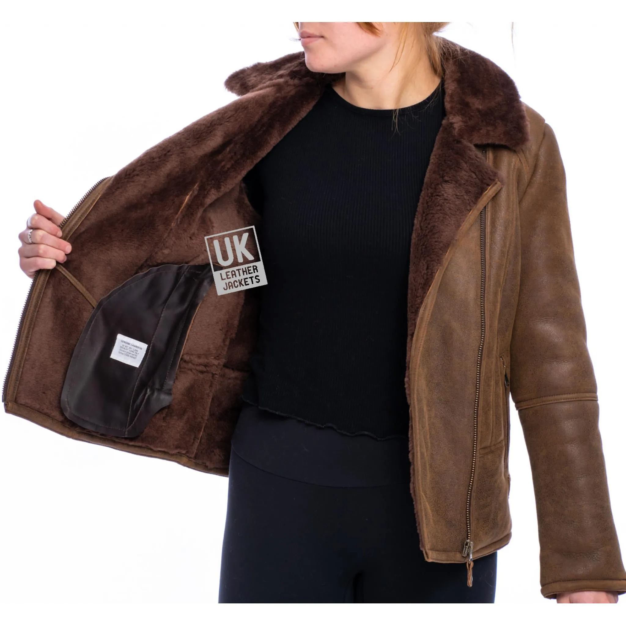 Womens Sheepskin Flying Jacket - Sierra - Dark Chestnut | Free UK Delivery