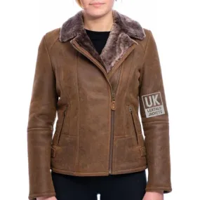 Womens Sheepskin Flying Jacket - Sierra - Light Chestnut | UK LJ