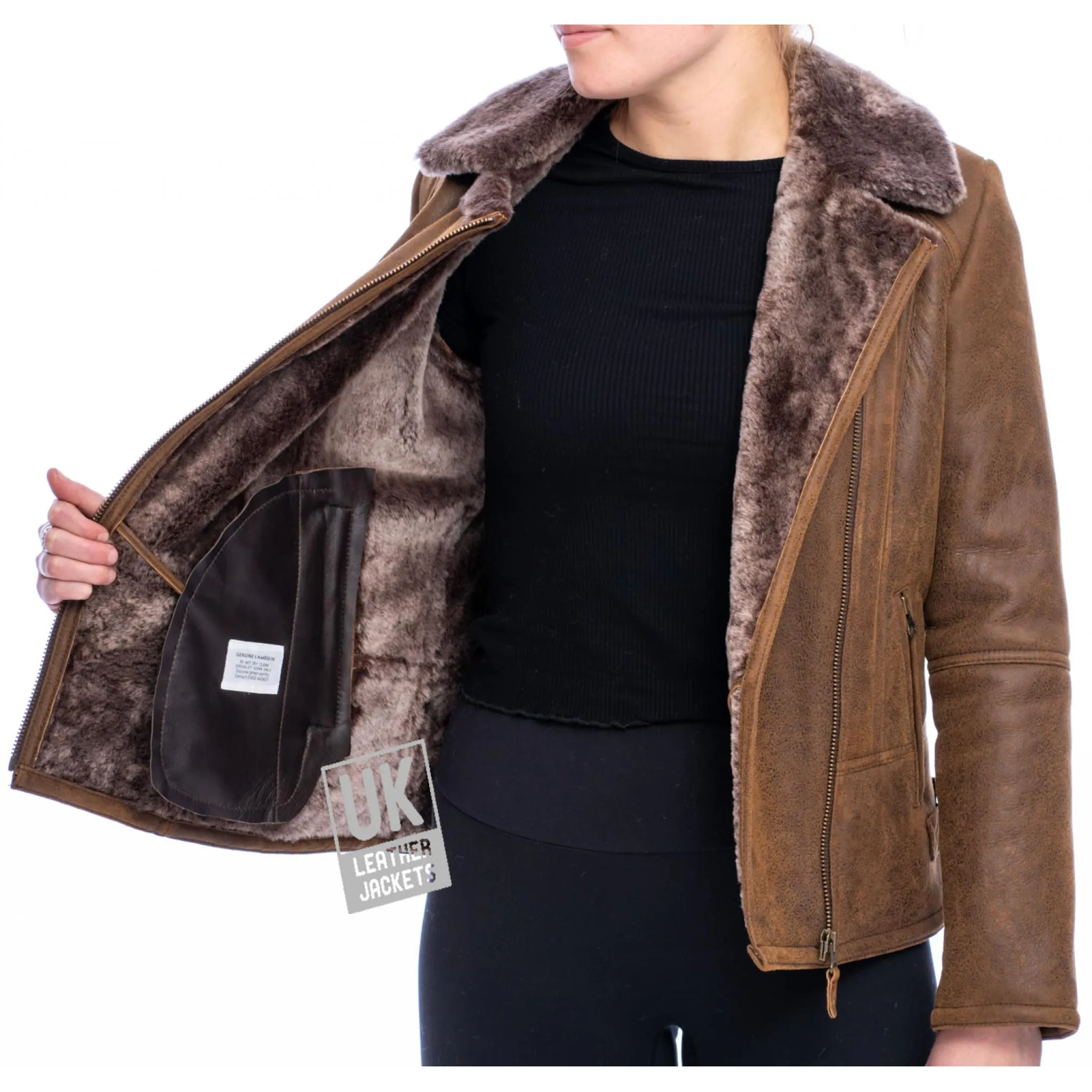 Womens Sheepskin Flying Jacket - Sierra - Light Chestnut | UK LJ