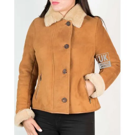 Womens Tan Shearling Sheepskin Jacket - Aspen - Superior Quality | Free UK Delivery