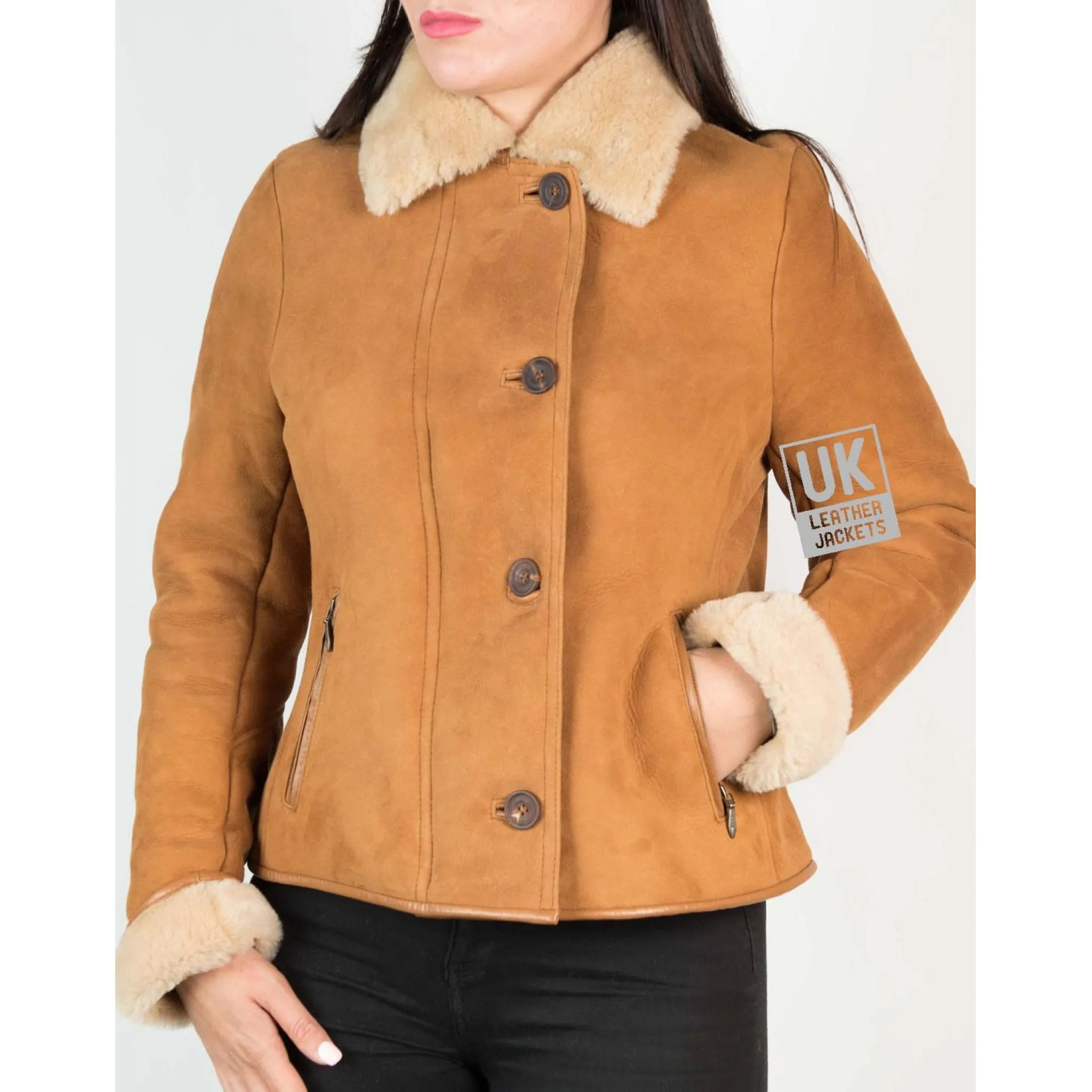 Womens Tan Shearling Sheepskin Jacket - Aspen - Superior Quality | Free UK Delivery