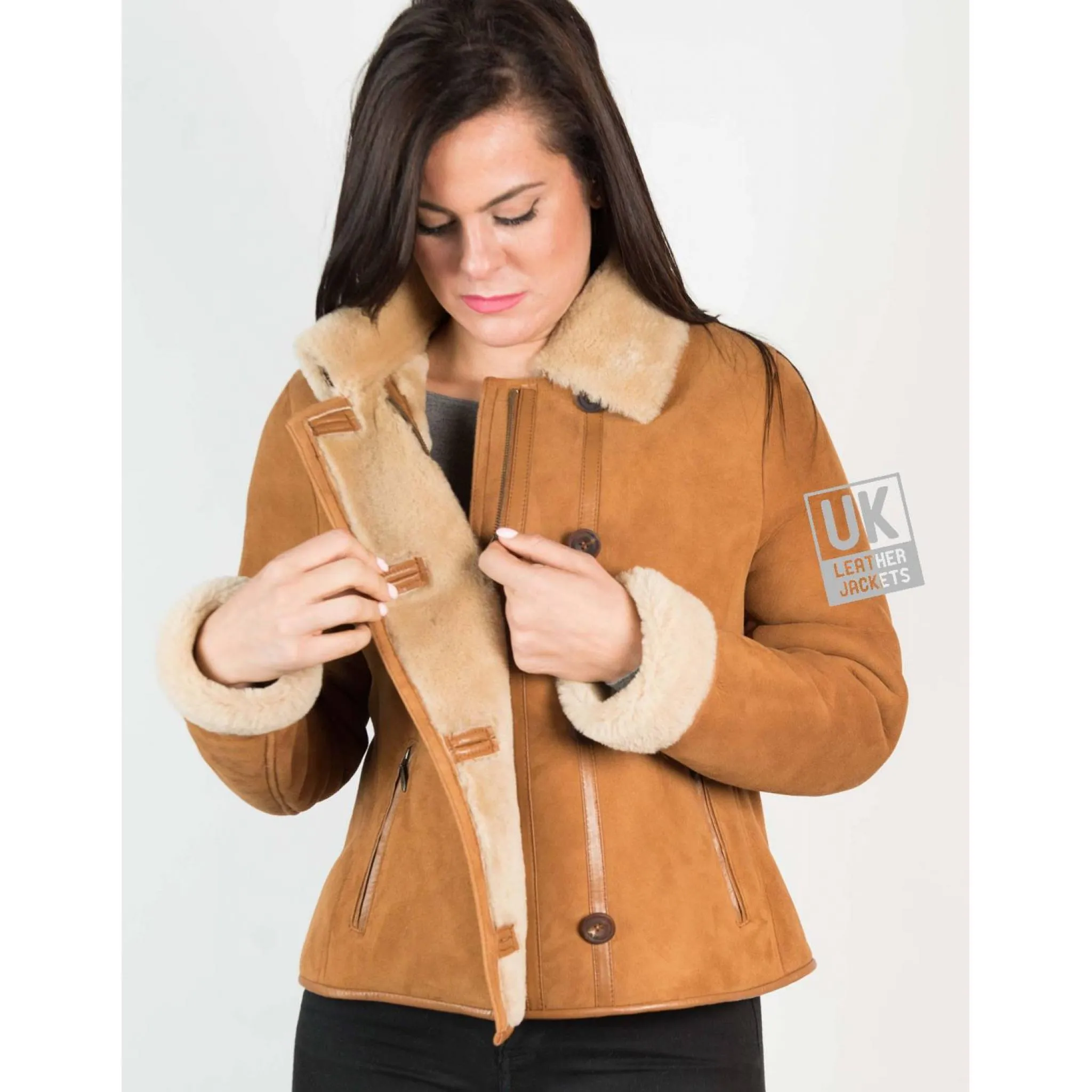 Womens Tan Shearling Sheepskin Jacket - Aspen - Superior Quality | Free UK Delivery