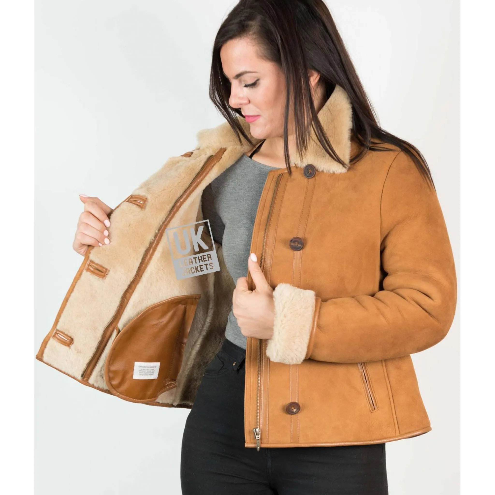 Womens Tan Shearling Sheepskin Jacket - Aspen - Superior Quality | Free UK Delivery