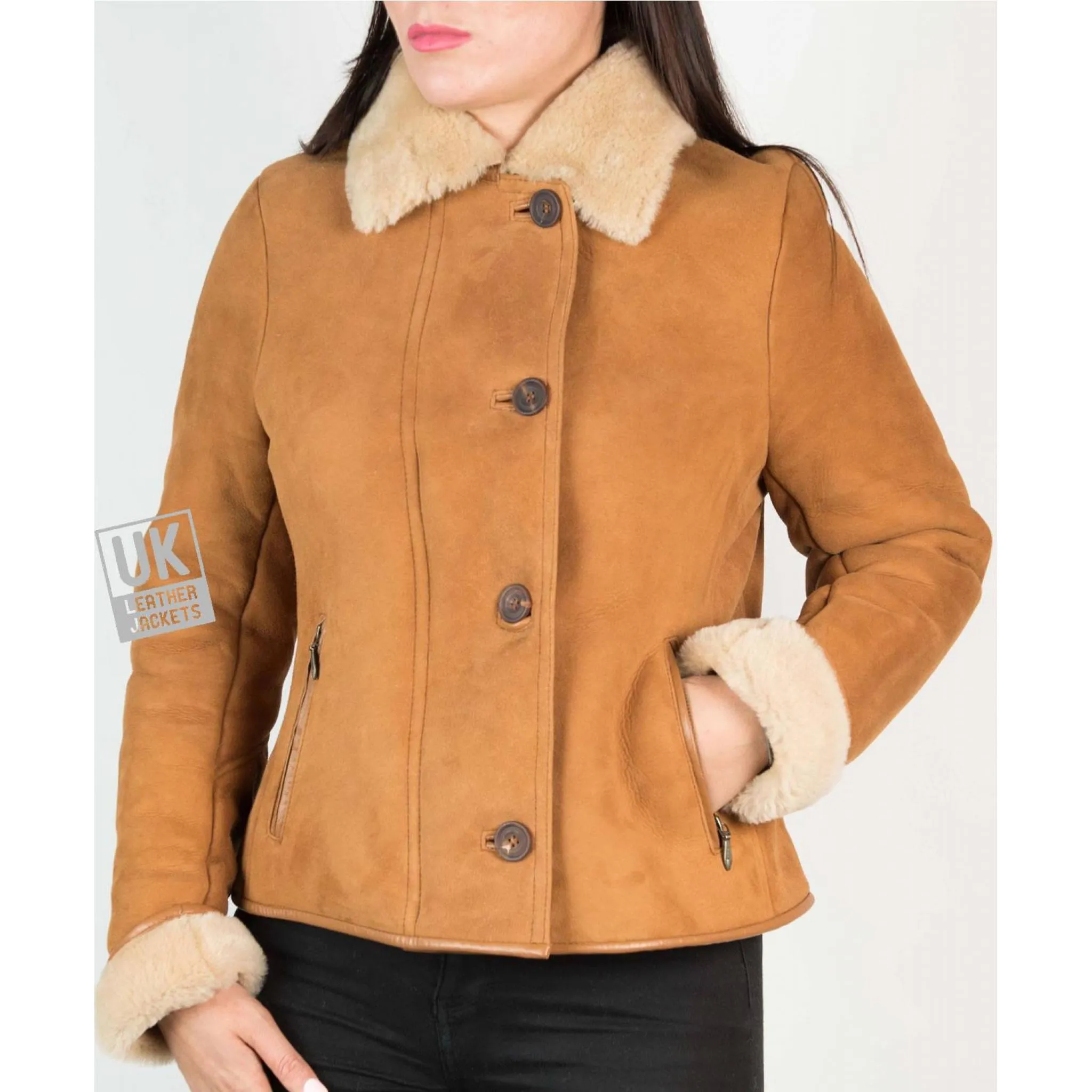 Womens Tan Shearling Sheepskin Jacket - Aspen - Superior Quality | Free UK Delivery