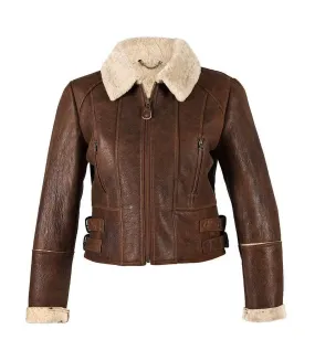 Womens/ladies ella cropped sheepskin flying jacket brick forest Eastern Counties Leather