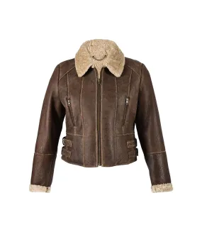 Womens/ladies ella cropped sheepskin flying jacket chocolate forest Eastern Counties Leather