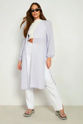 Woven Shirred Balloon Sleeve Kimono