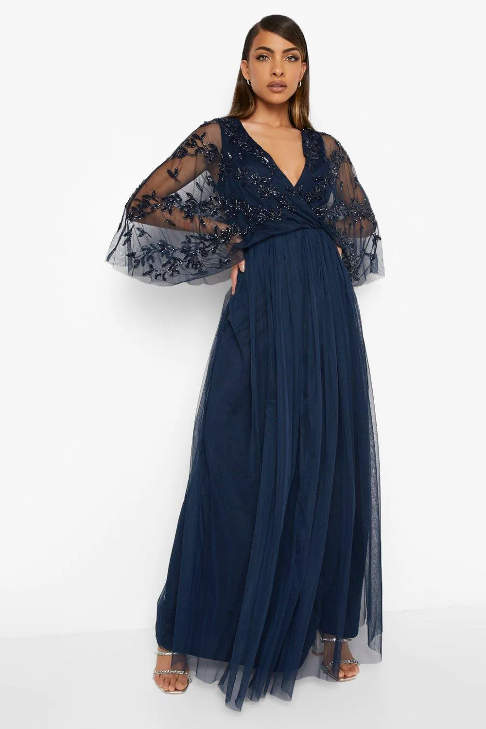 Wrap Kimono Embellished Maxi Dress