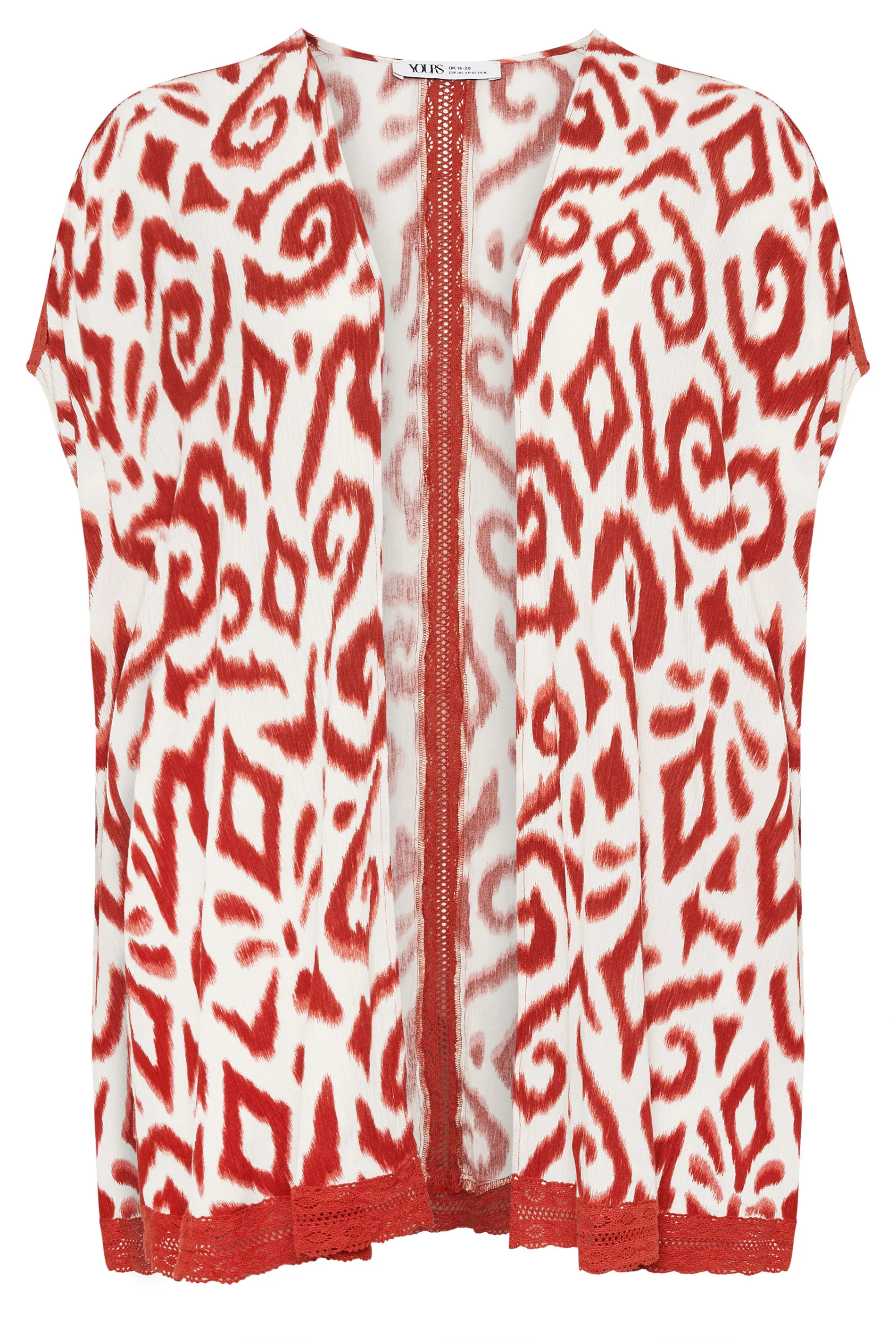 YOURS Curve White Ikat Print Crochet Trim Kimono